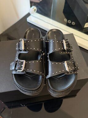 Marc Jacobs Black Studded Double- Strap Slide Sandals